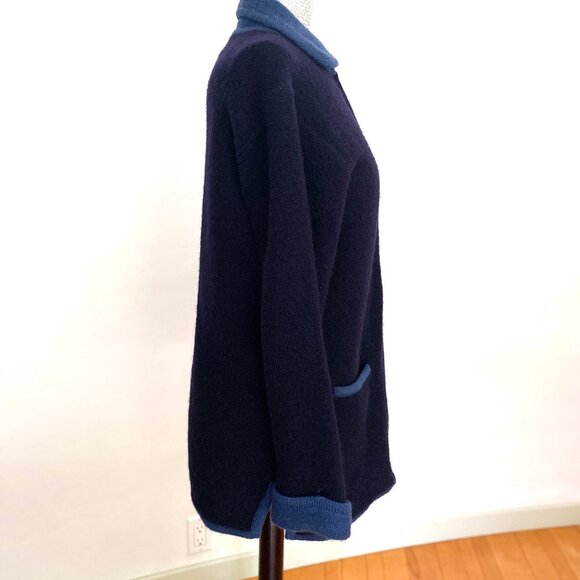 Vintage Pickett & Smith Black and Navy Wool Zipper Jacket, Size Medium - Picture 7 of 14